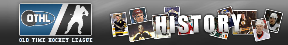 The original OTHL History banner — the legacy league logo beside a chrome HISTORY wordmark over scattered player photos.