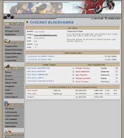 A Chicago Blackhawks team page on the original OTHL site, FHL era.