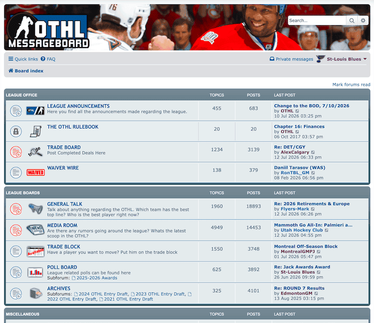 OTHL's phpBB message board
